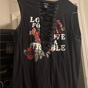 RUE 21 Black Floral Lace-Up Tank Top